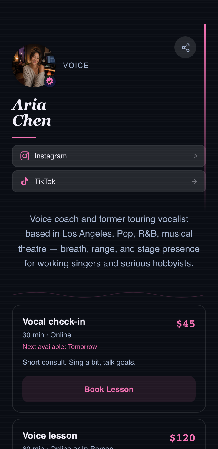 Aria Chen's booking page