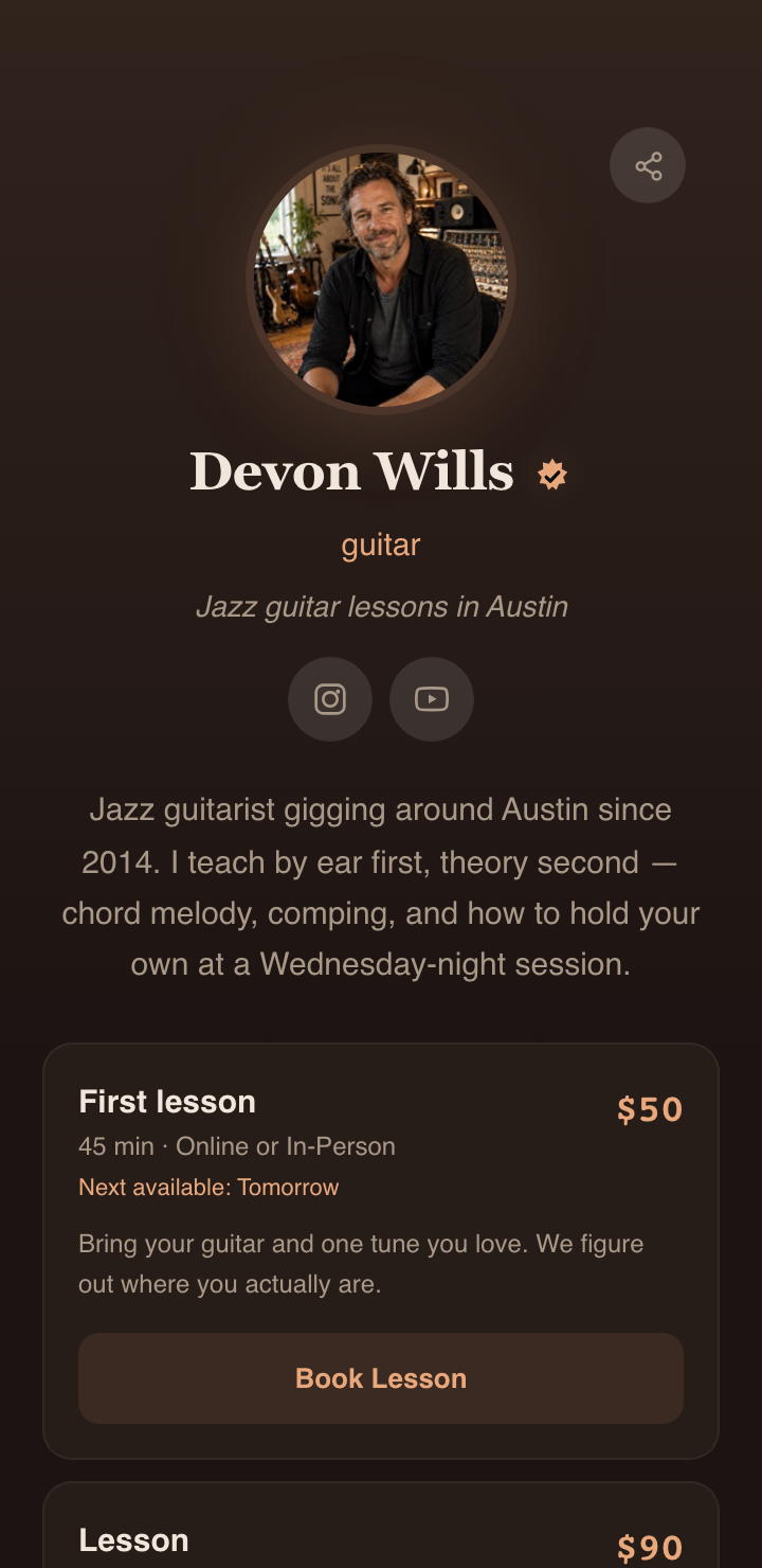 Devon Wills's booking page