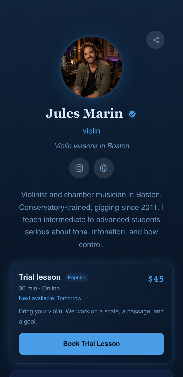 Jules Marin's booking page