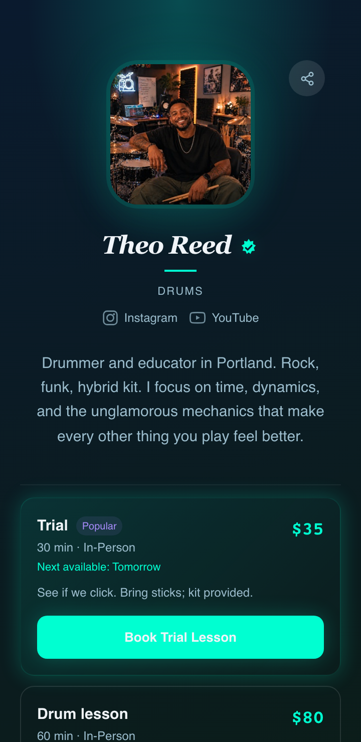 Theo Reed's booking page